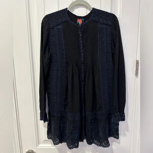 Johnny Was | Embroidered Black and Navy Blouse | Size: XS